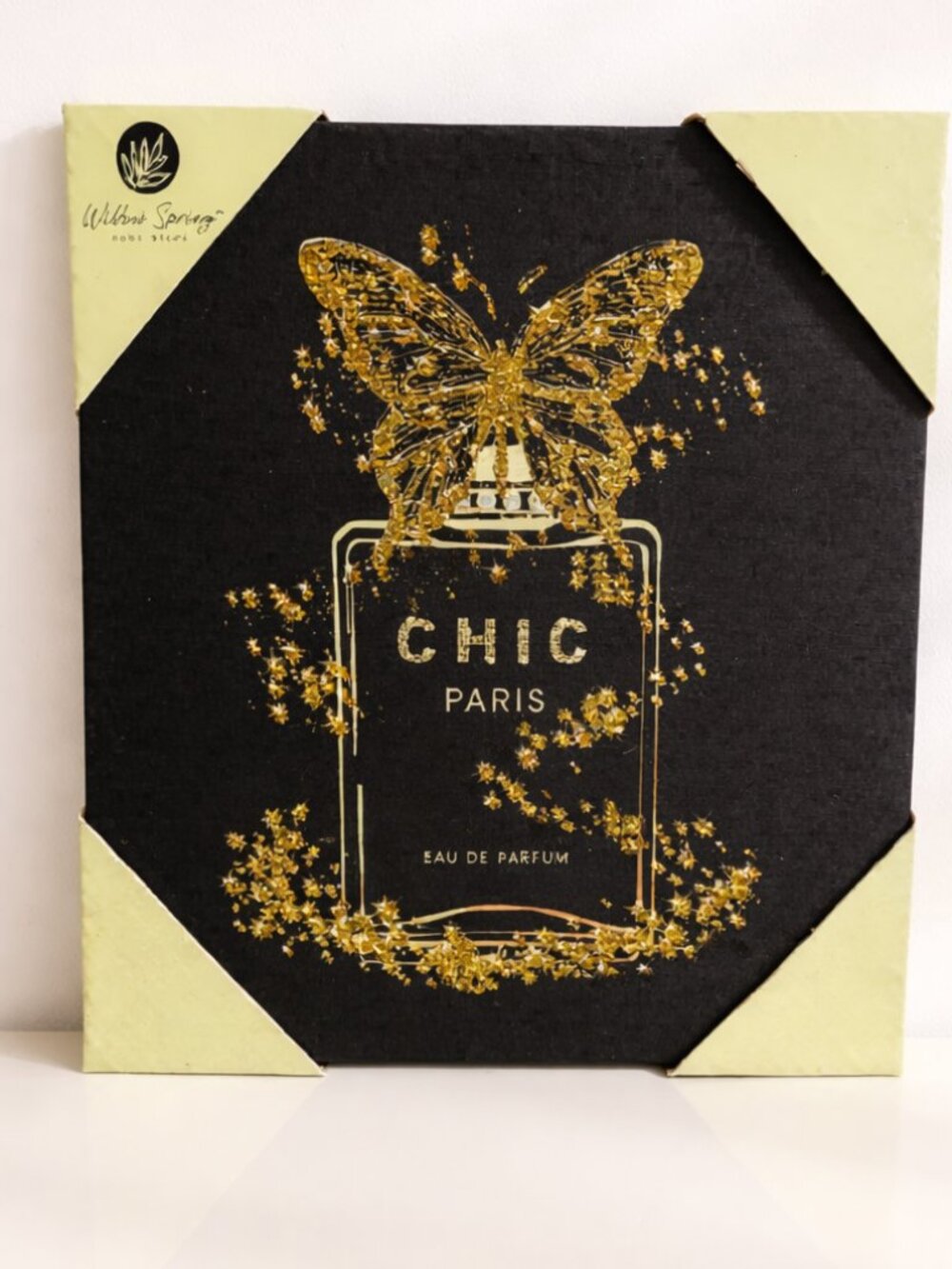 Chic Paris Perfume Canvas Wall Art – Black & Gold Glam Decor  10x10
